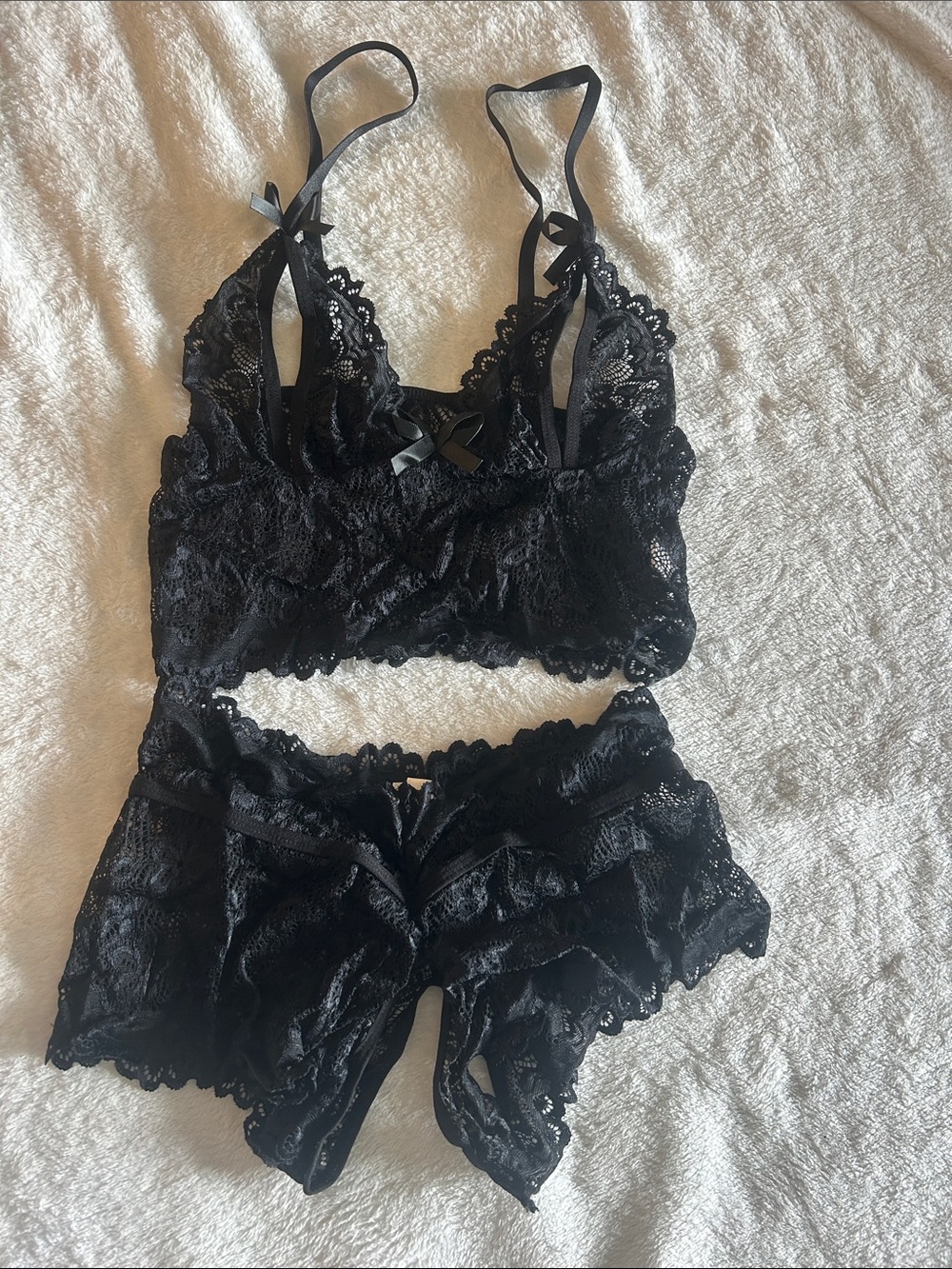 SHEIN Black Lace Bralette & Lace Shorts Set